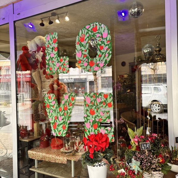 Décoration Vitre Saint-Valentin amour LOVE fleurs Polissonne