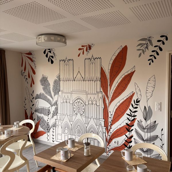 Fresque murale Cathédrale Appart'City Reims Polissonne