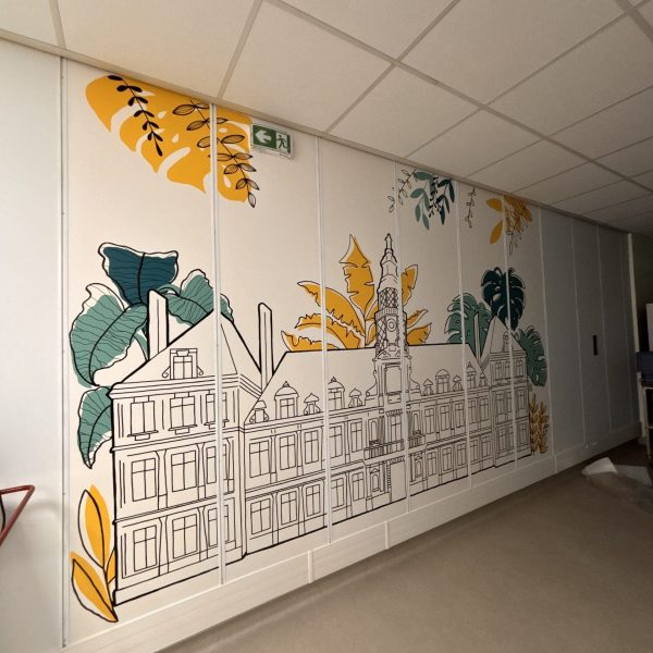 Fresque murale décorative Hôtel de ville feuillages Reims Polissonne