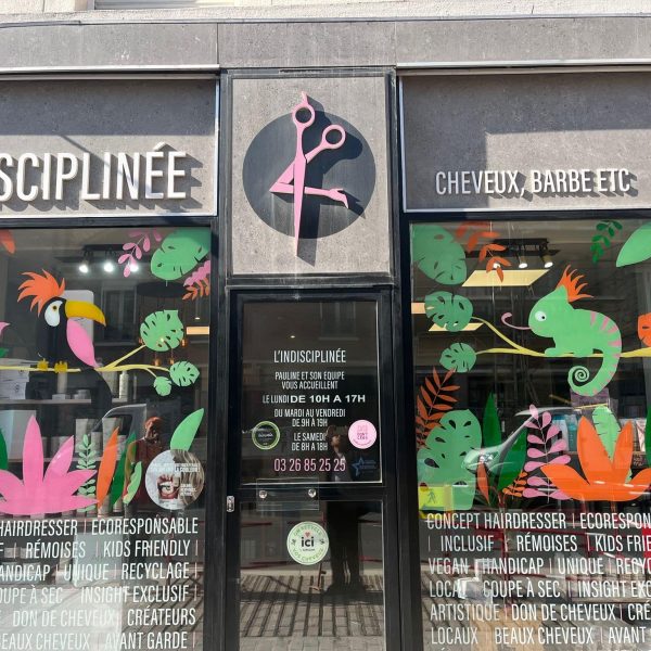 décoration de vitrine très colorée toucan caméléon Polissonne